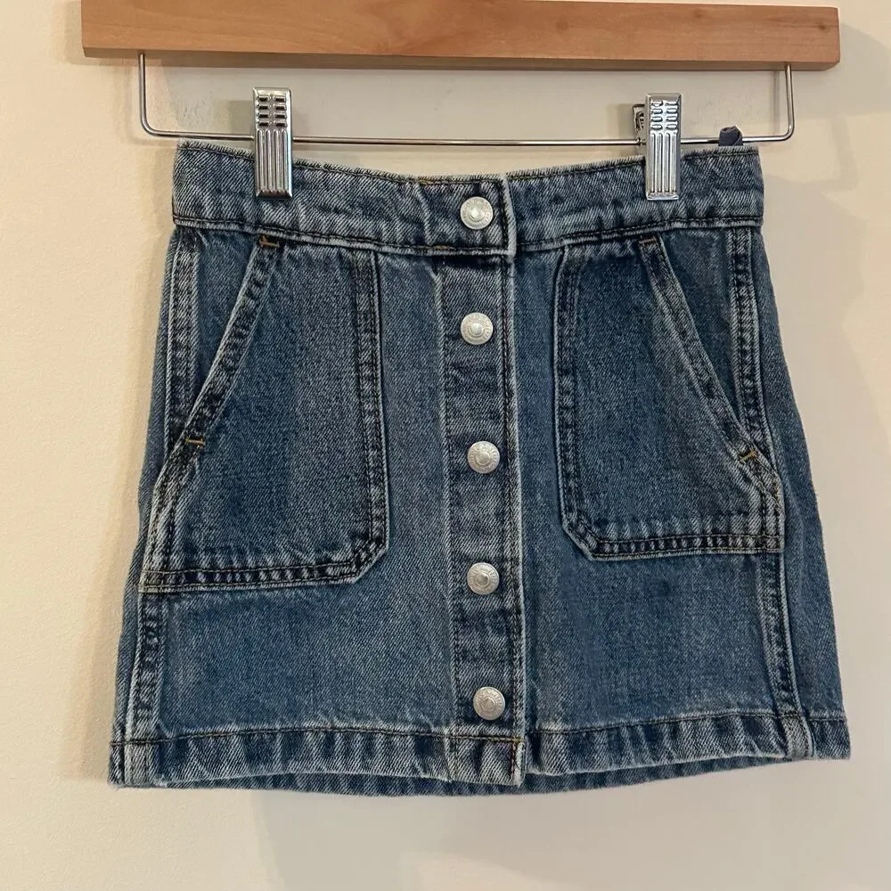 Old Navy Blue Jean Mini Skirt sz 6-7 adjustable waist tab denim skirt